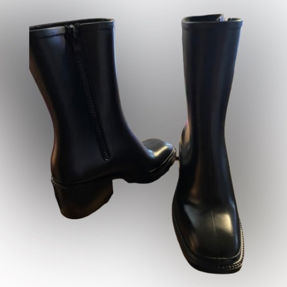 INC rubber boots, sz 9, black, 2 and 3/4" block heel, half calf!​ - Picture 4 of 13
